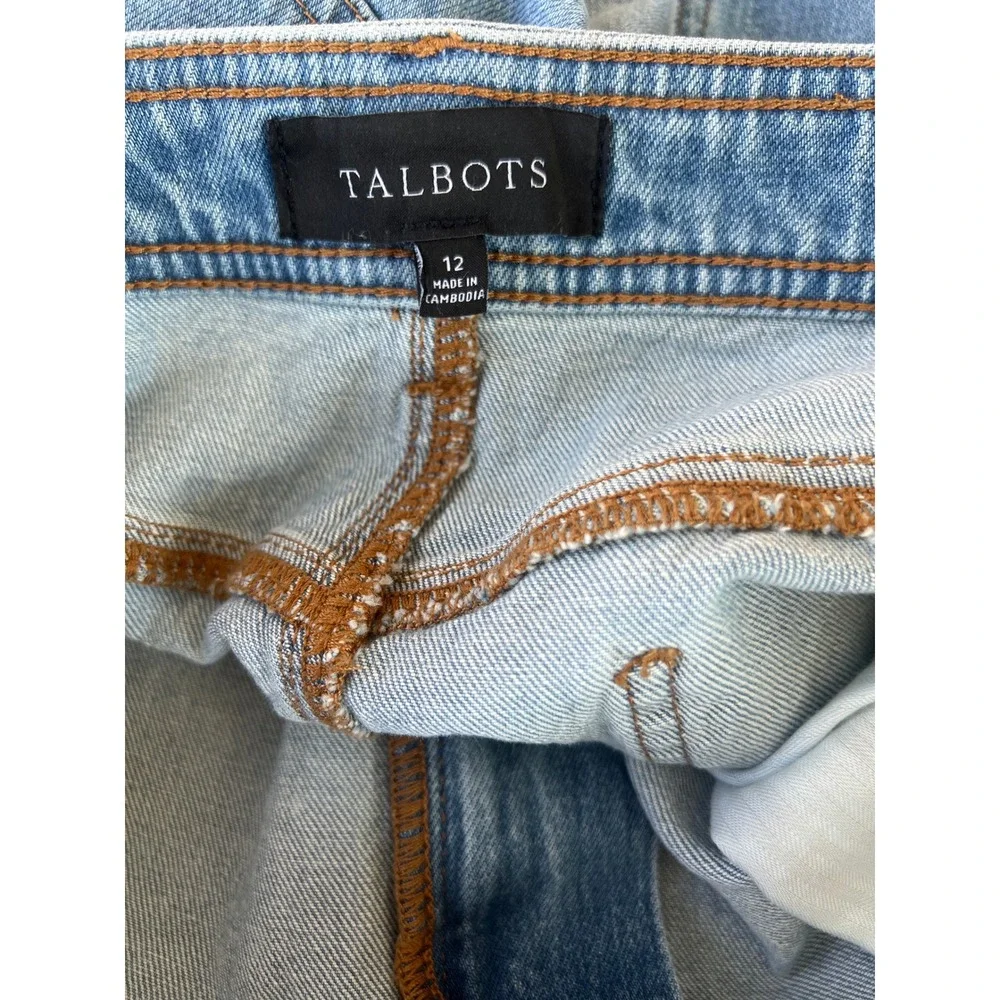 Talbots Denim Midi Skirt Light Wash Raw Hem Fringed Back Vent Womens Size 12 - Picture 4 of 4